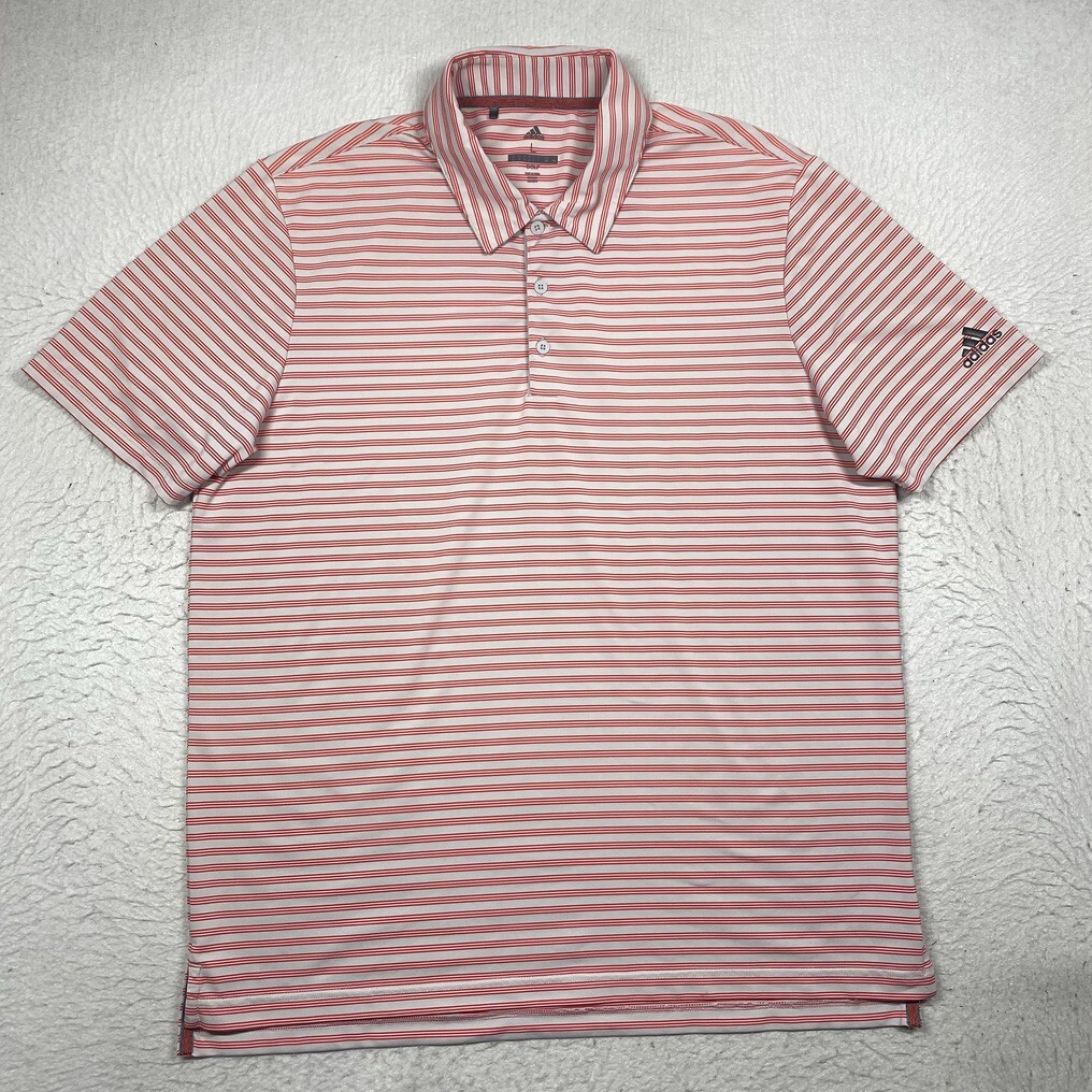 Adidas Polo Shirt Mens Large Gray Striped Short Sleeve Golf Casual Adult gallery