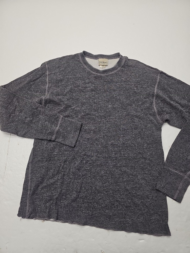 LL Bean Mens "Medium-R" Double Layer Long Sleeve Shirt Wool Blend Crew Neck Gray