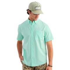 Huk Kona Solid Short Sleeve Men’s Button-Down Shirt, Caicos, Large