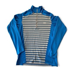 Patagonia Capilene 3 Mens Small Blue Striped Midweight Zip-Neck Baselayer O34