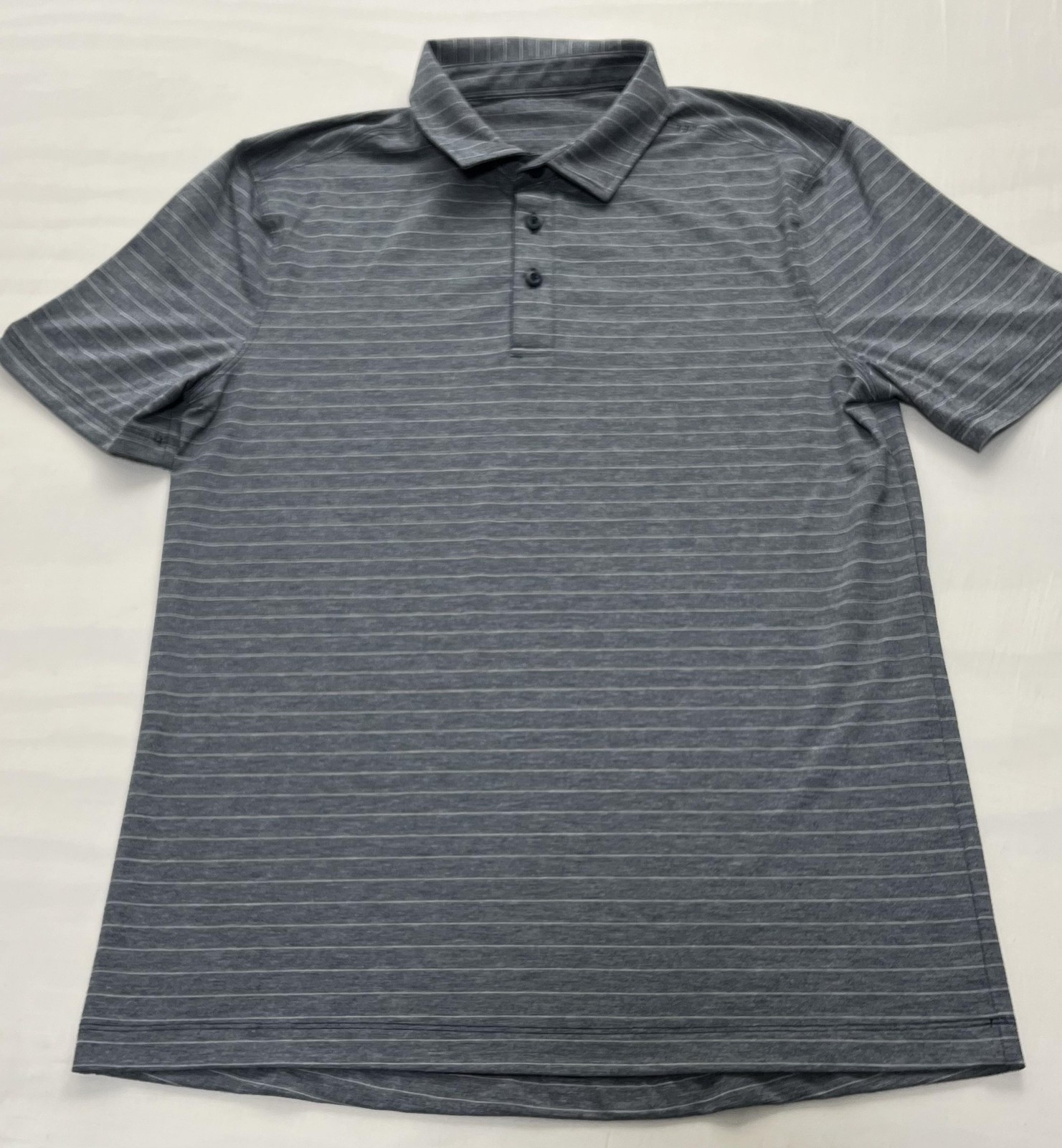 Lululemon Polo Shirt Mens Gray Striped Performance Golf Stretch Logo Preppy gallery