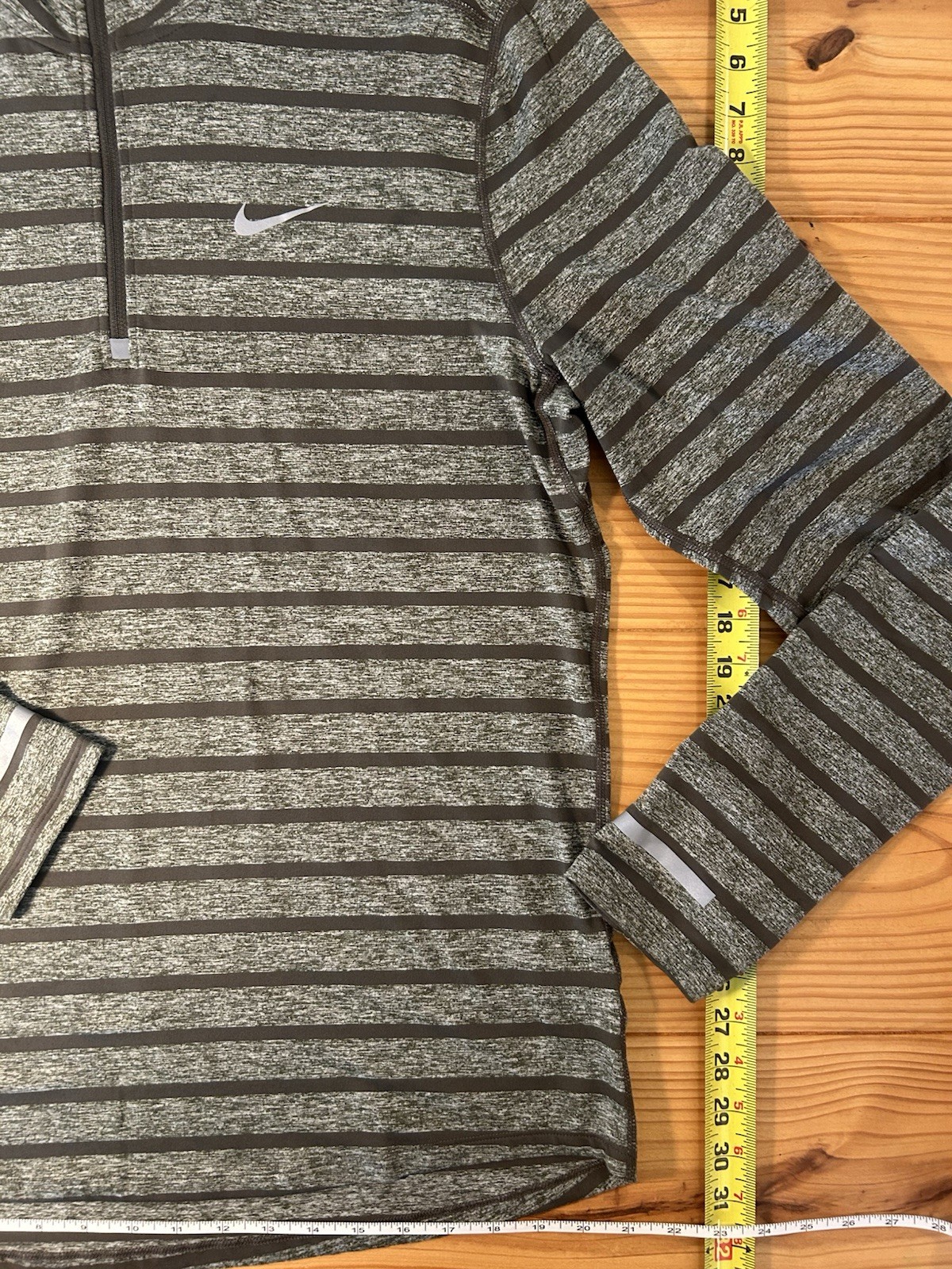Nike Dri-FIT Men’s L Gray/Black Striped 1/4 Zip Mock Neck Active Pullover gallery
