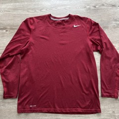 Nike Long Sleeve T Shirt Mens Medium Dark Red Dri Fit Performance Crew Neck
