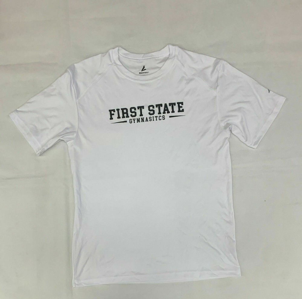 First State Gymnastics Short Sleeve Shirt Men's Medium White Black Sports Top