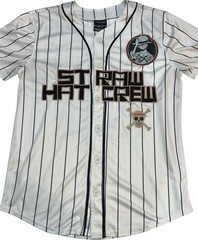 One Piece Straw Hat Crew White Pinstripe Baseball Jersey #01 LUFFY Adult S Anime