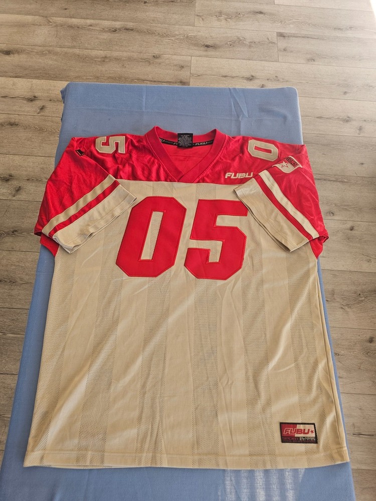 Vintage Fubu 05 Men's Jersey XL Red Beige/Gold Hip Hop Shirt - Very Rare - Nice