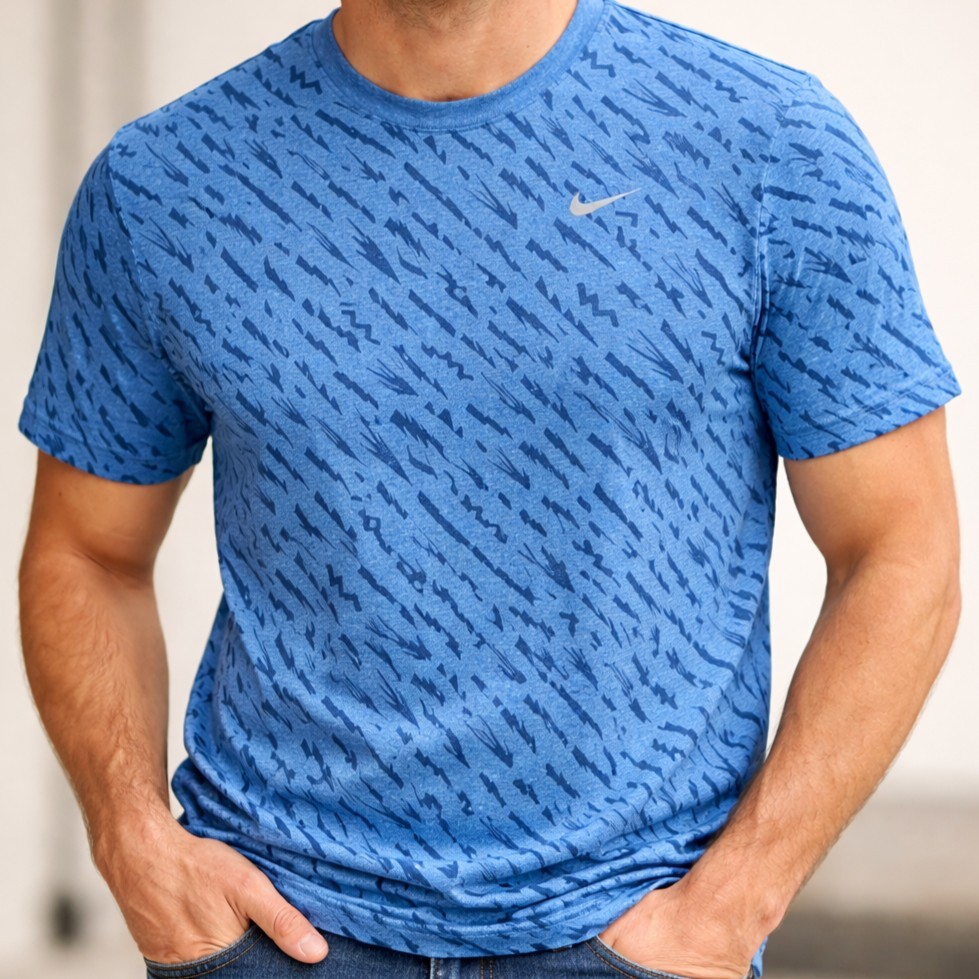 NEW Nike Men's Dri-FIT Shirt With All-Over Print Design Size 2XL Blue #1130 gallery