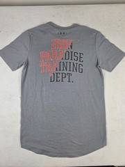 NWT Under Armour Gray Project Rock Iron Paradise Training Dept Mens Shirt Size S