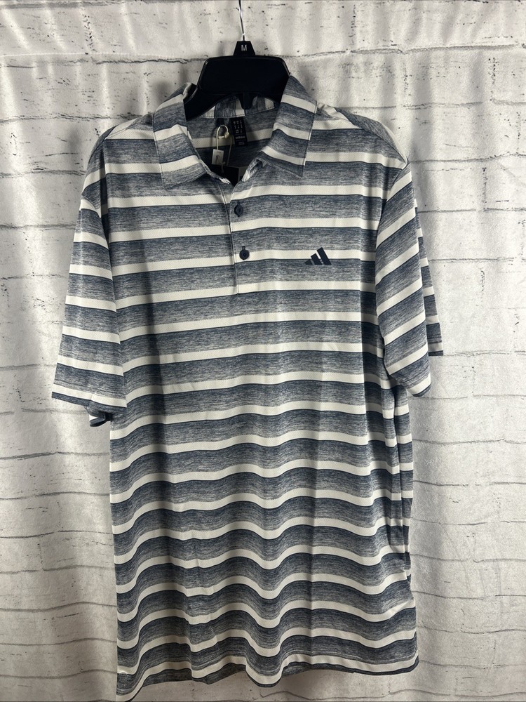 NEW Adidas Mens Two Color Stripe Golf Polo Shirt Collegiate Navy White Sz Small