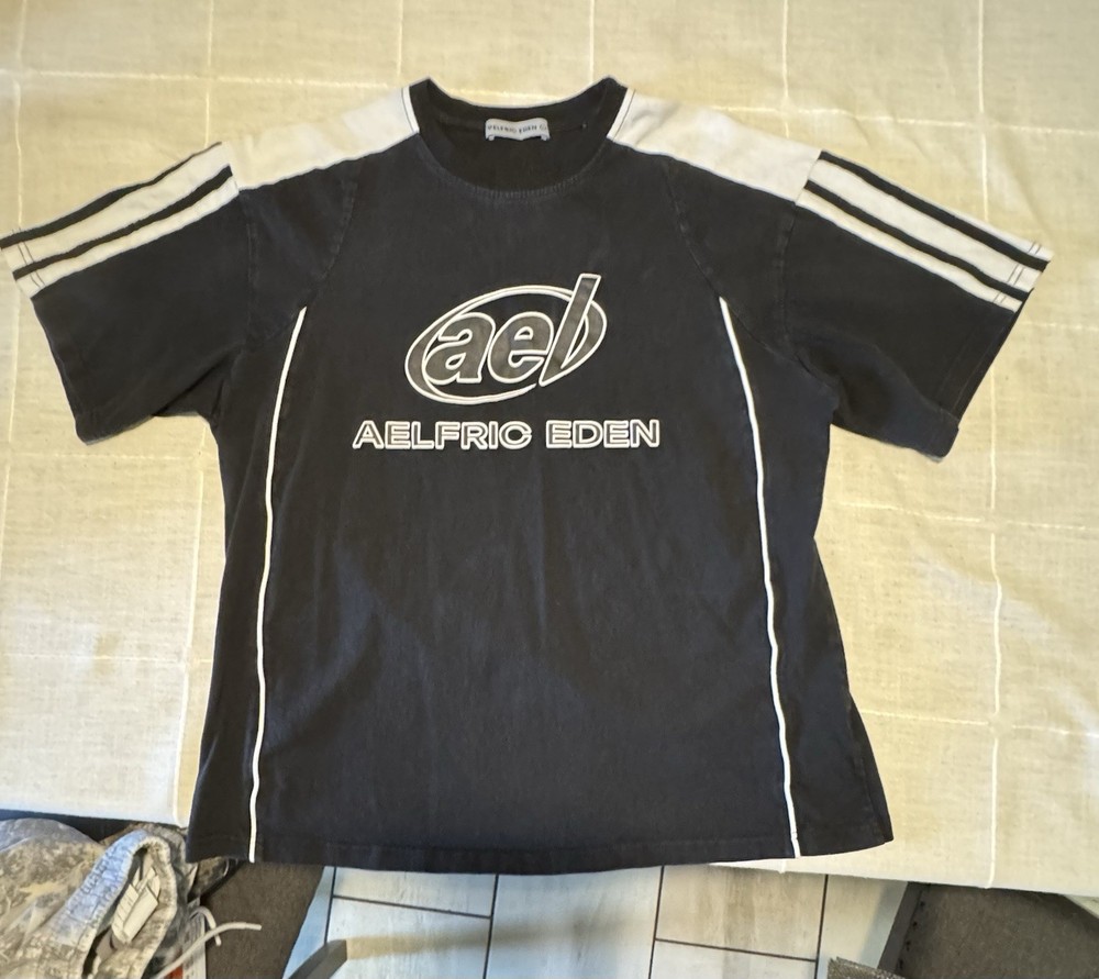 Aelfric Eden Men’s Black/White Logo Graphic Cotton Jersey T-Shirt L