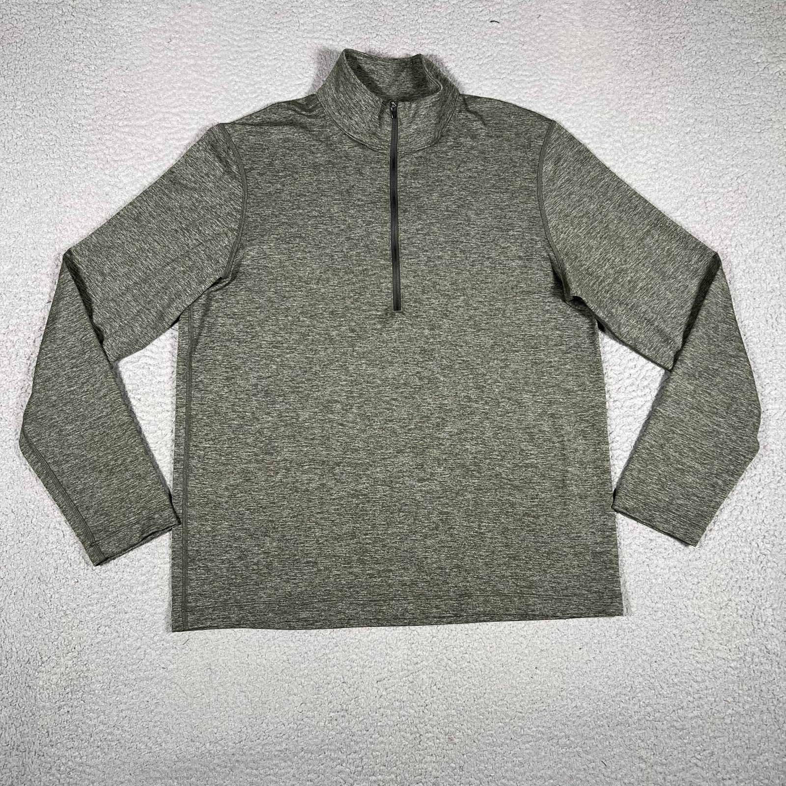 Lululemon Shirt Mens Medium Green Surge Warm Gray 1/2 Zip Stretch Athletic Logo gallery