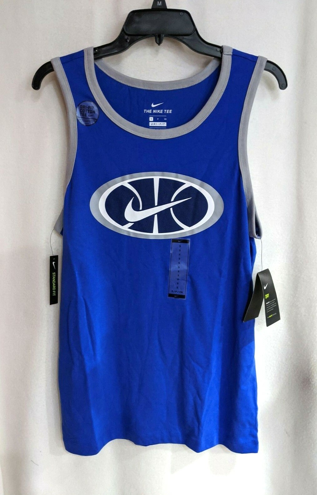 Nike Dry Men's Blue/Grey Dri Fit Cotton Basketball Tank (CT6119-480) Siz S/M/XL gallery