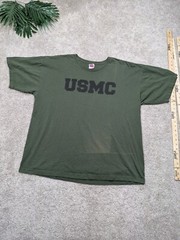 USMC Marines Bayside American Shirt Mens 2XL Extra Large Green Crew USA MADE Vtg