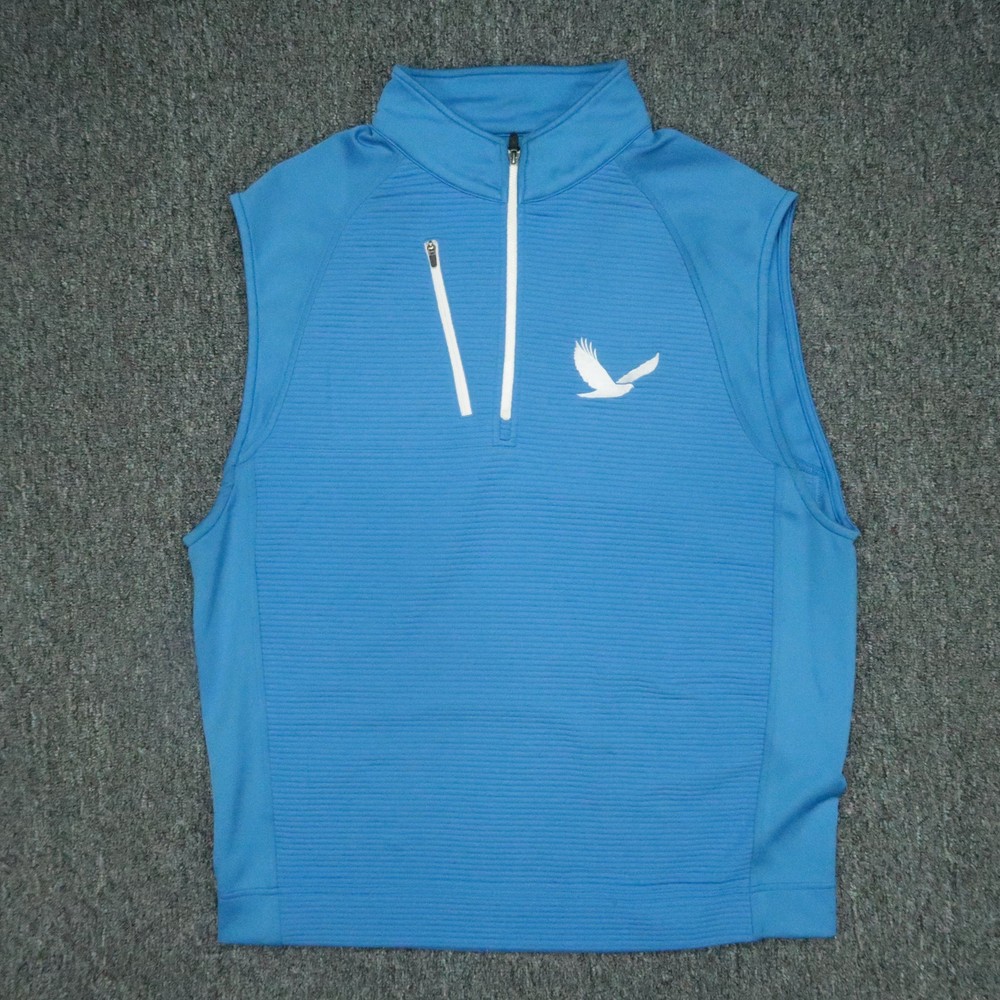 FootJoy Vest Mens Large Blue Golf Quarter Zip Sleeveless Stretch Ribbted *