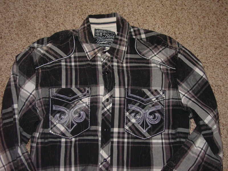 Mens Affliction Black/White Button Up Long Sleeve Shirt! Size XL gallery