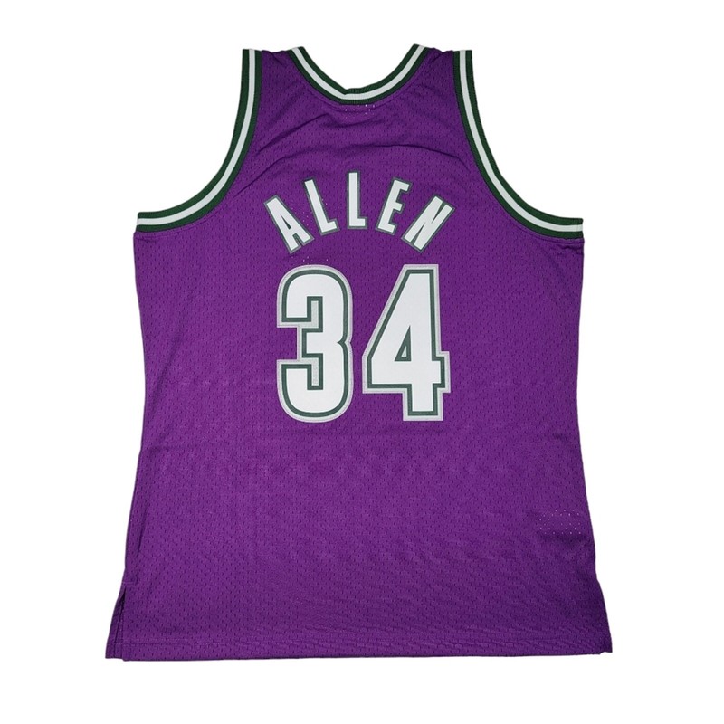 MSRP $135, Mitchell & Ness 2000-01 Milwaukee Bucks Ray Allen #34 Purple Hardwood gallery