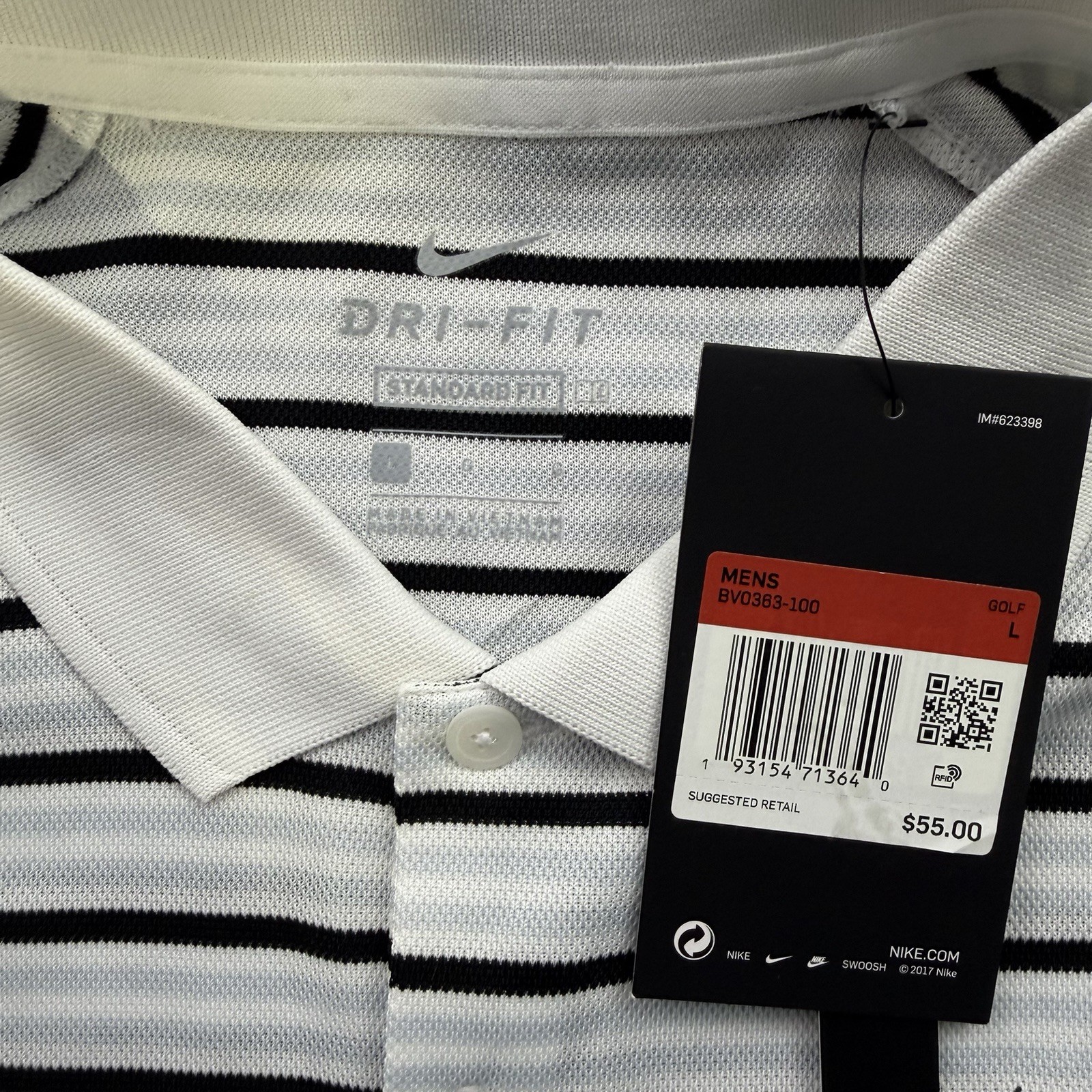 Nike Dri-Fit Victory Stripe Golf Polo Men’s Size Large Black Blue White Stripped gallery
