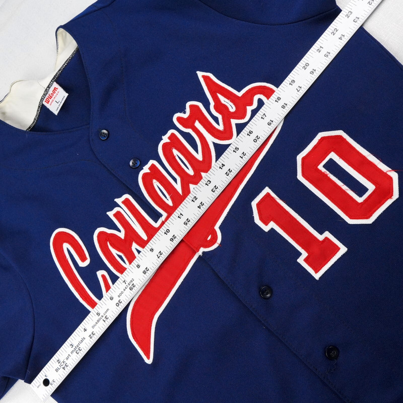 Vintage 80s Wilson Baseball Jersey Large USA Made Niles West Cougars Blue No 10 gallery