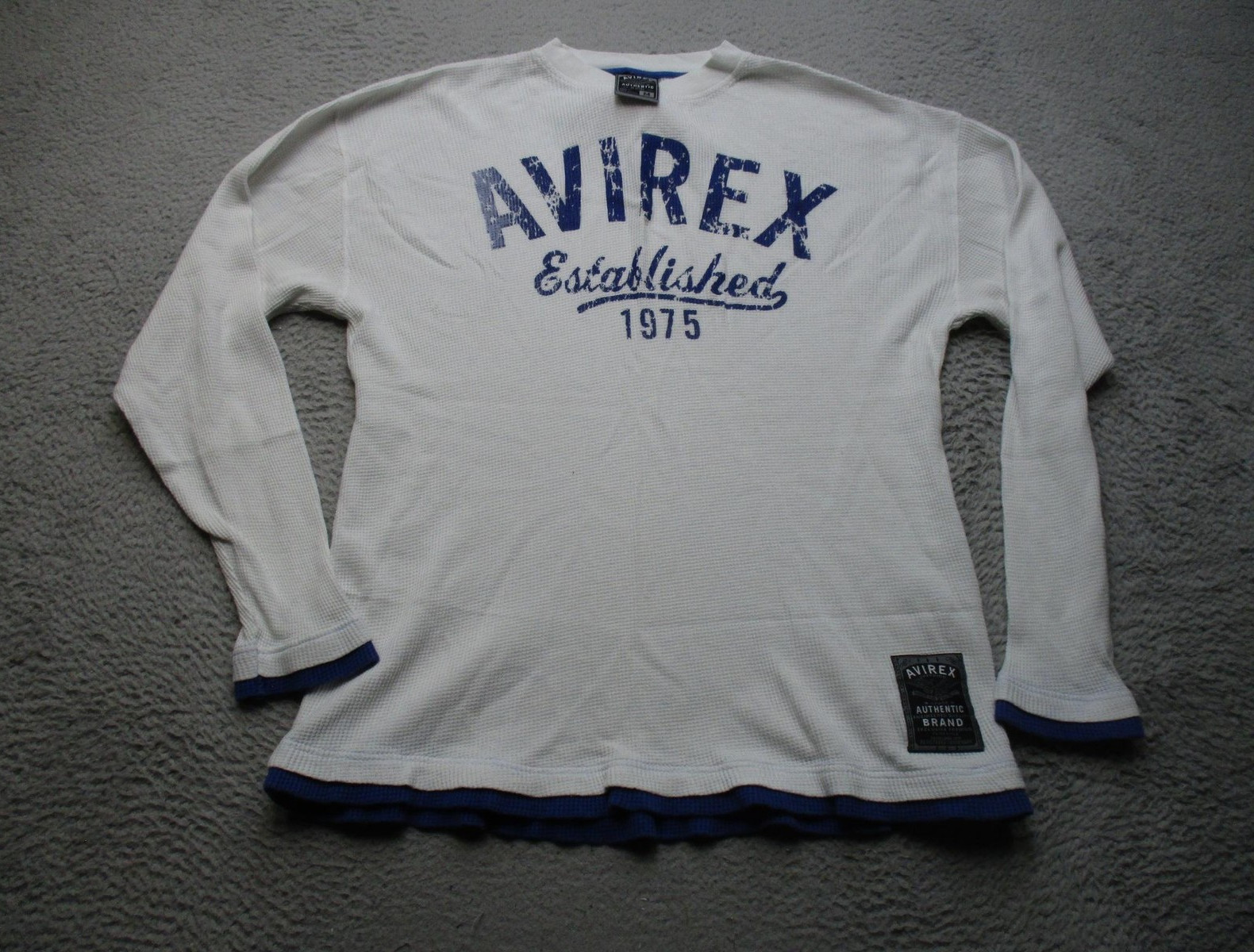 Avirex Shirt Mens Medium White Blue Waffle Thermal Long Sleeve Graphic Logo gallery