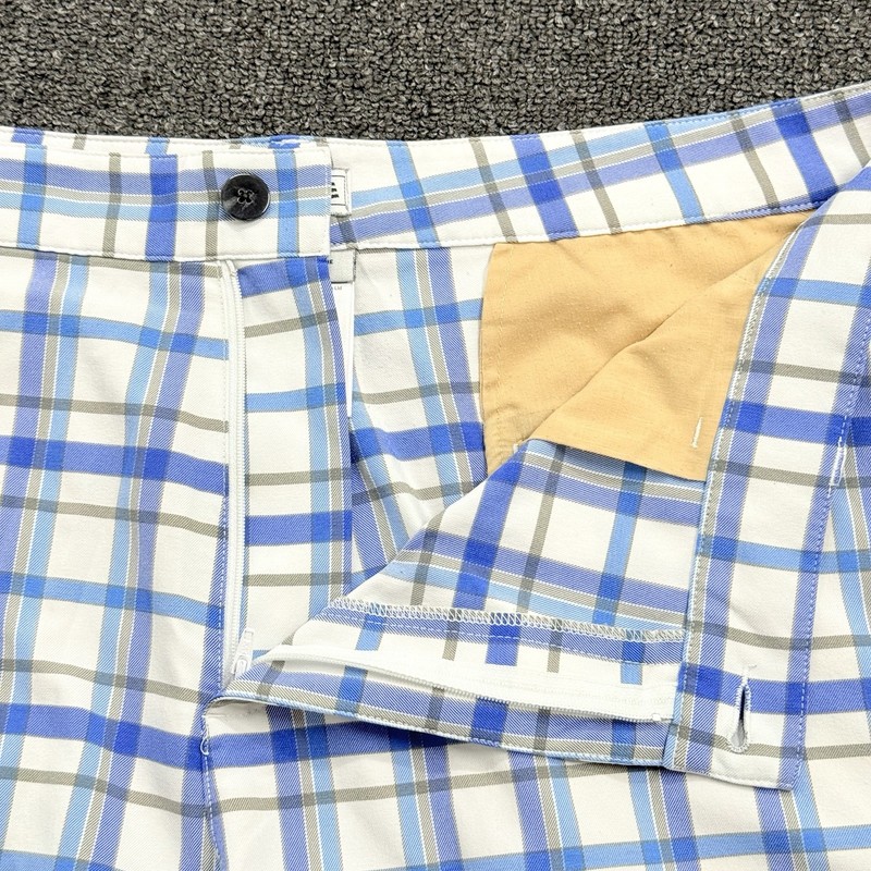 Adidas Men's Performance Stretch Casual Golf Shorts Blue White Plaid Size 36 gallery