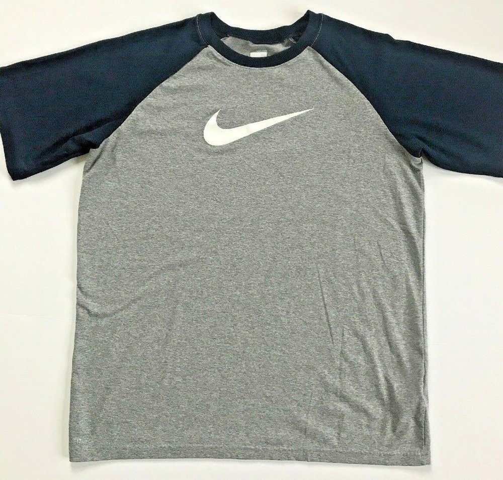 EUC Nike Fit Dry Mens XL Athletic Shirt T-shirt Grey Blue Short Sleeved 18-20