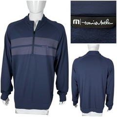 Travis Mathew Mens XL Pullover 1/4 Zip Blue Rayon Stretch Fleece Lined EUC