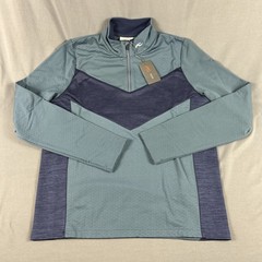 KJUS Golf Pullover Damon Midlayer Half Zip Medium Steel Blue Polyester Wool $249
