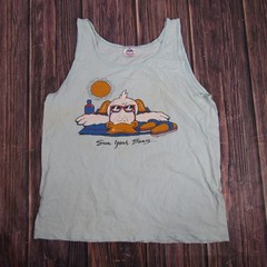Vintage Miller Tank Top Shirt Mens Large Blue Sun Your Buns Duck Graphic 80s USA