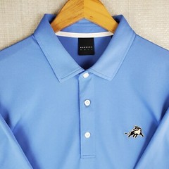 DUNNING x THE BULL Size Large Mens Performance Polo Shirt Blue Golf Wicking