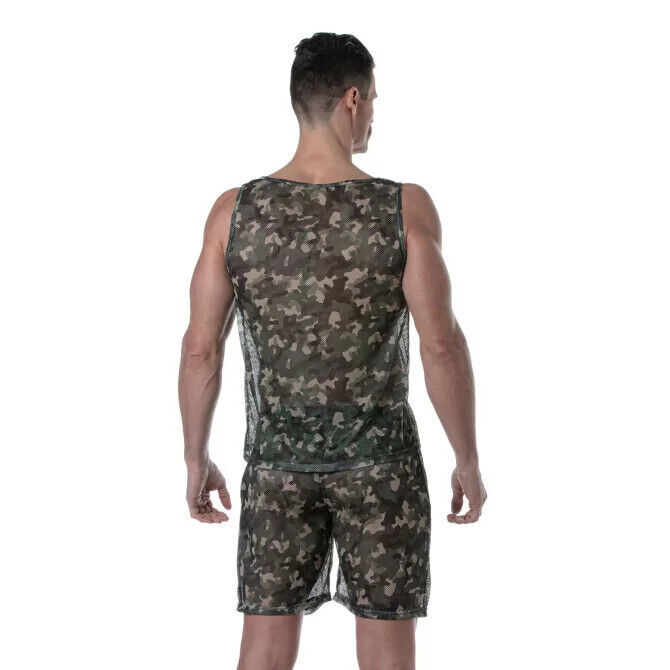 TOF PARIS Camo See Through Sheer Mesh Tank Top Khaki 17 gallery