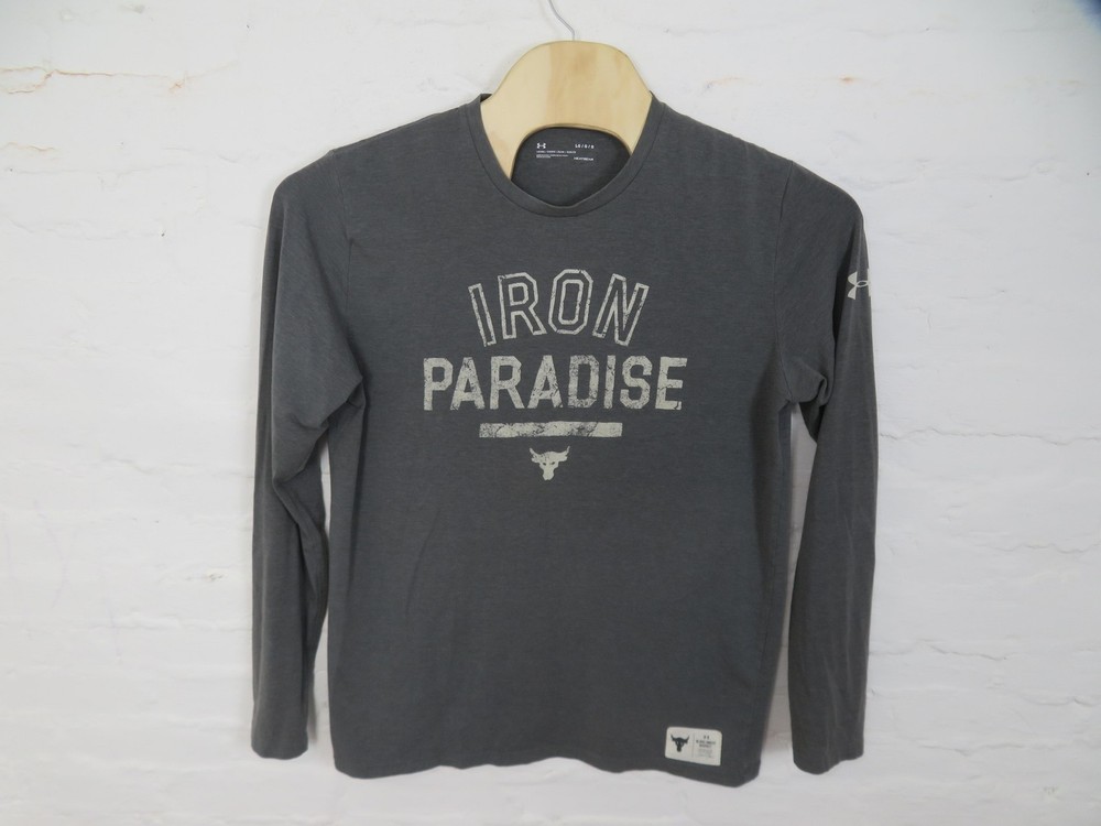 Under Armour Project Rock Shirt Mens Large Gray Iron Paradise Long Sleeve