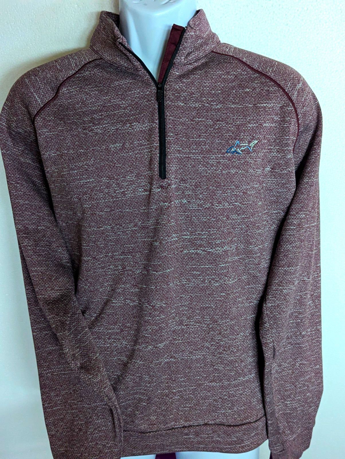 Greg Norman Burgundy Heathered 1/4 Zip Mock Neck Pullover Men's L LS gallery