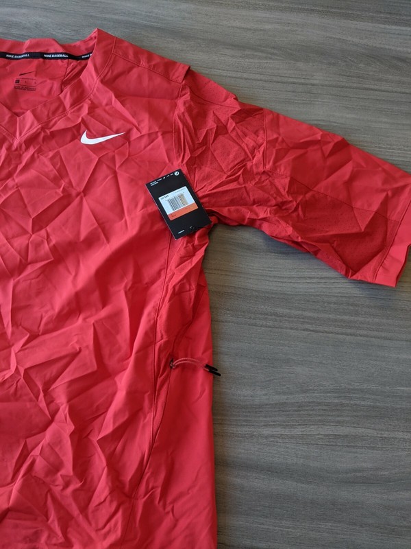 Nike Men Size Large Hot Baseball Pullover Jacket Short Sleeve 897383-657 Red New gallery