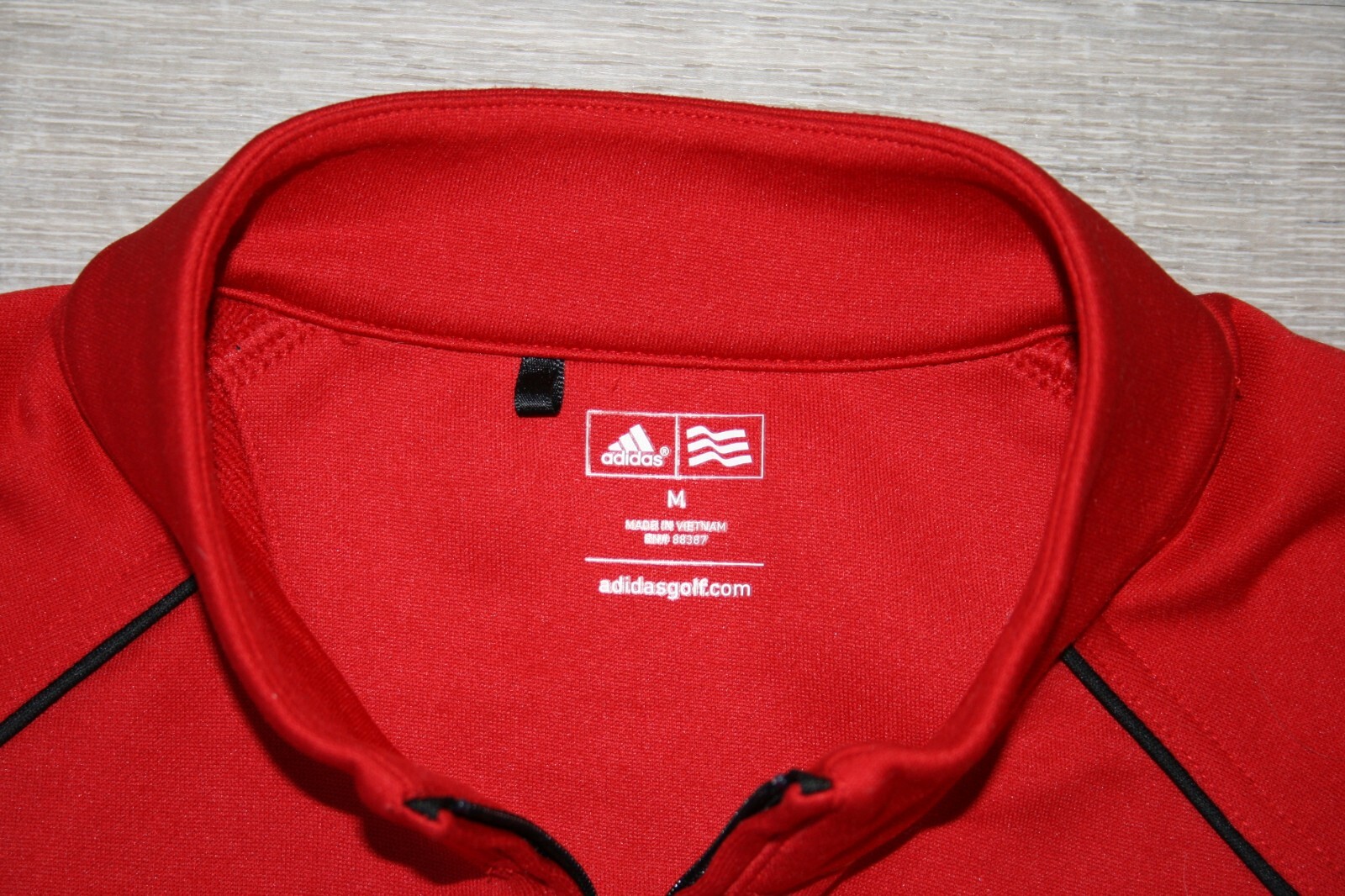 Adidas Golf Red with Black Trim Mens Medium 1/4 Zip Pullover Top Shirt gallery
