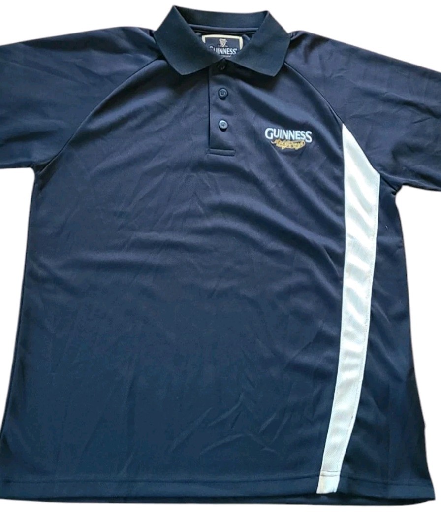Guinness Performance Men's Golf Polo Shirt Black & Cream Aize Medium gallery