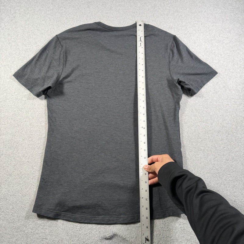 Lululemon V-Neck Shirt Men's Medium Gray Training Short Sleeve Stretch Walking gallery