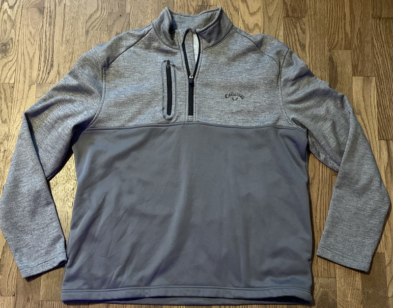 Callaway Mixed Media Pullover Men Large Heather Gray 1/4 Zip Tech Pocket Fleece gallery