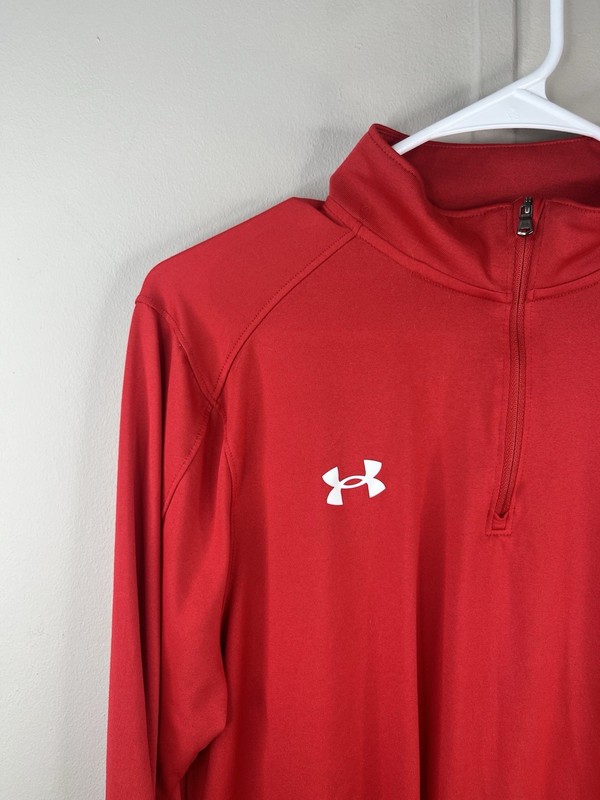 Under Armour Pullover Mens L Red 1/4 Zip Long Sleeve Athletic Loose Fit gallery