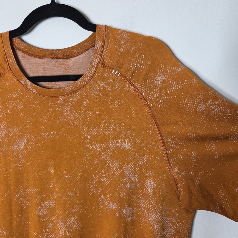 Lululemon L Rust Colored Short Sleeve Active Workout Shirt gallery