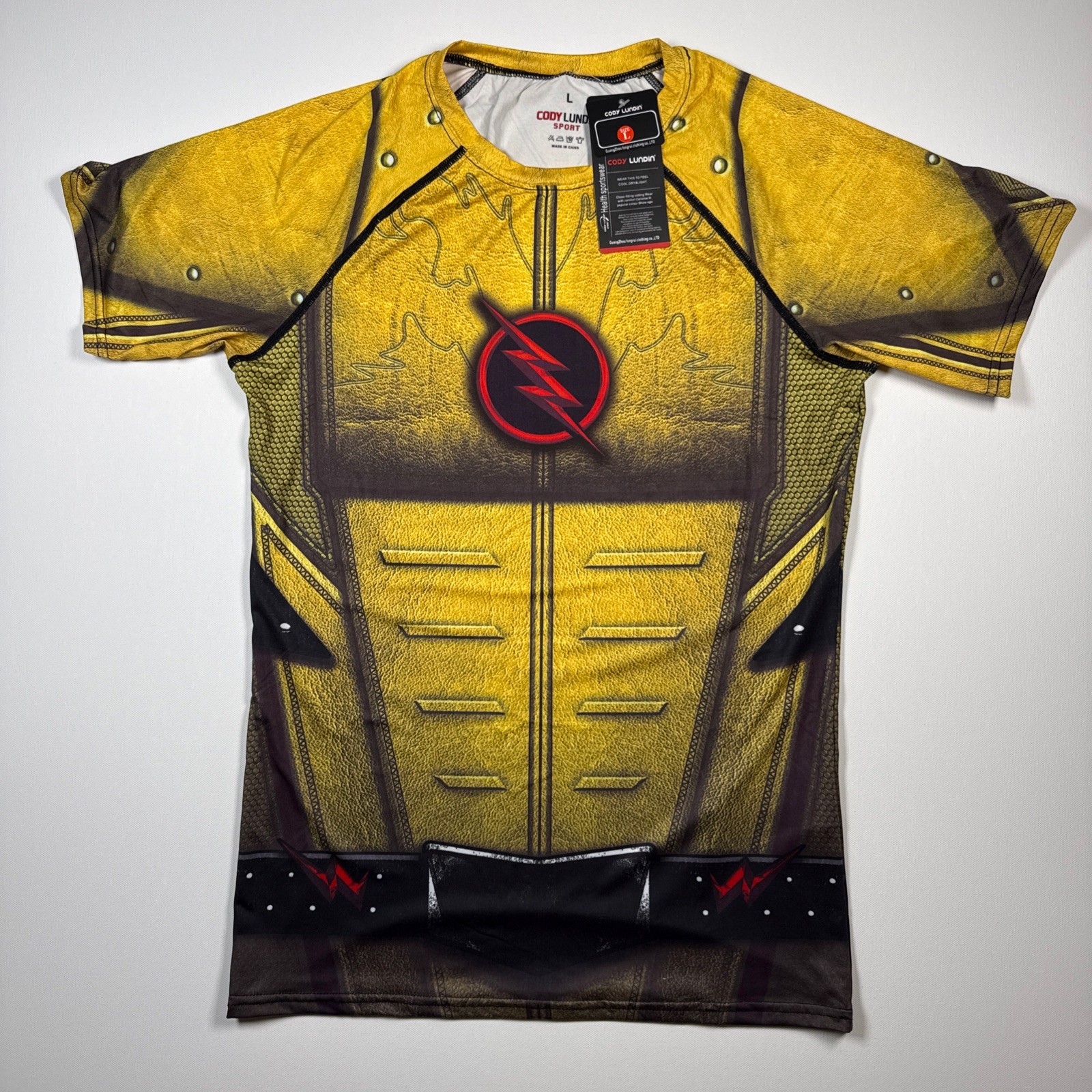 FLASH Yellow Mens Large NEW Compression Shirt Cody Lundin DC Cosplay Hero gallery