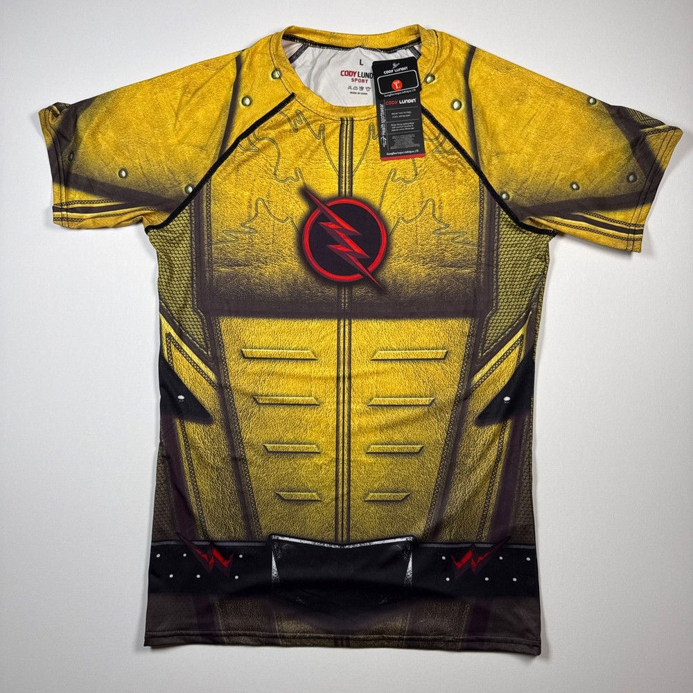 FLASH Yellow Mens Large NEW Compression Shirt Cody Lundin DC Cosplay Hero