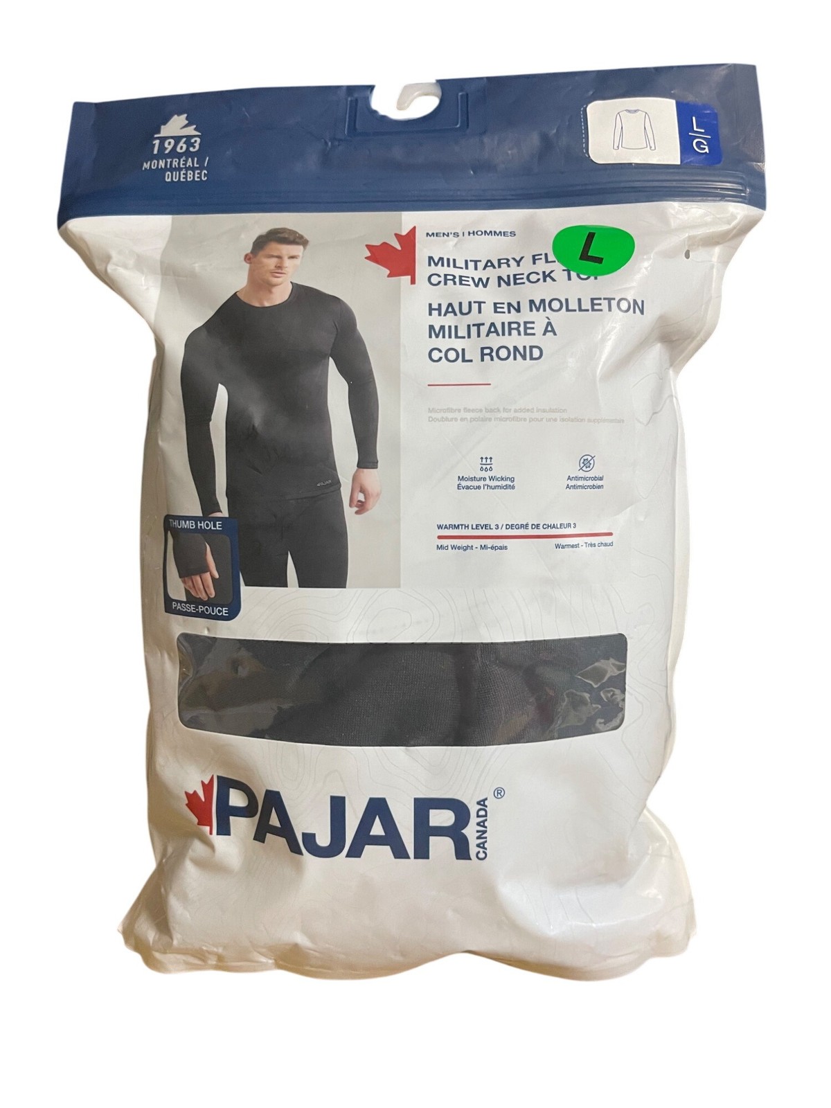 Pajar Canada Military Fleece Baselayer Black Crew Neck Top Mens Size Large gallery