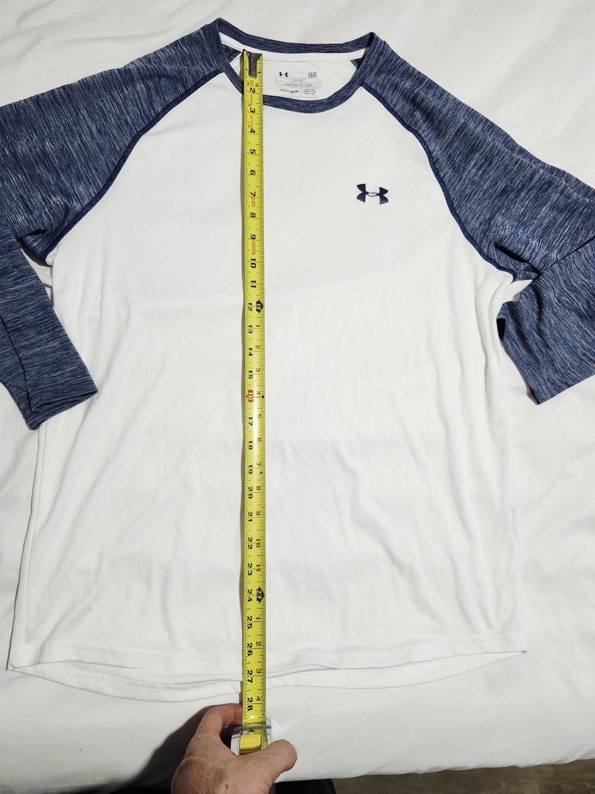 Men’s Under Armour Long Sleeve Grey Blue Two Tone Shirt Fitted Long Sleeve Large gallery