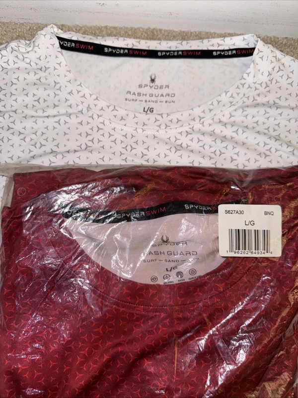 2 Spyder Rash Guard Shirts Mens Large 1 White 1 Red Swim UPF 30+ Quick Dry Sun gallery