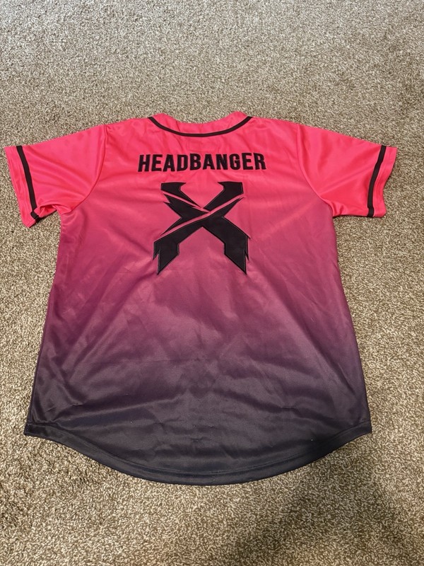 Excision Headbanger Button-Front Baseball Jersey Pink/Black Gradient Mens L gallery