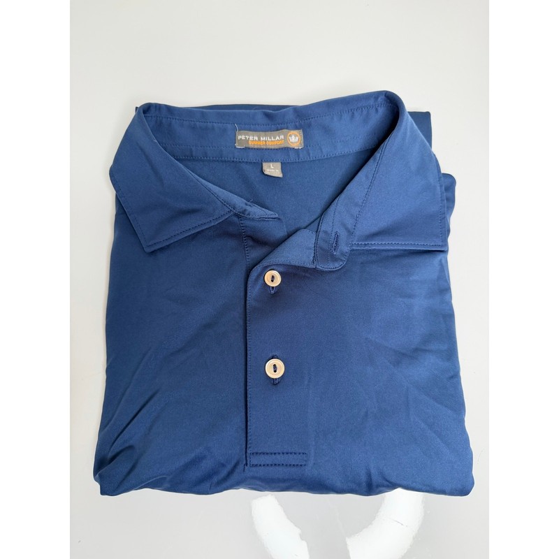 Peter Millar Summer Comfort Performance Men’s Jersey Polo Navy Blue Size L gallery