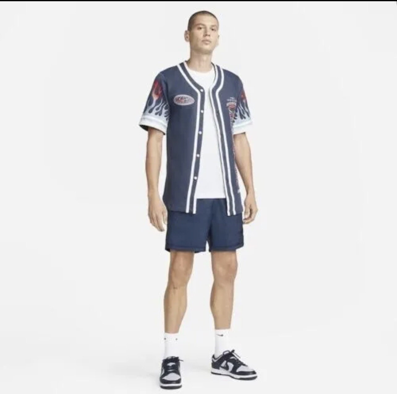 Nike Sportswear Americana Top Button Up Jersey Blue DV9642-437 Men's Size S gallery