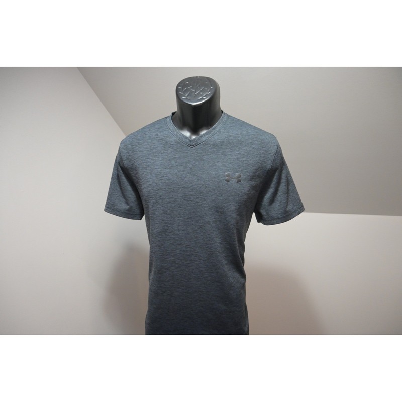 Under Armour T-Shirt Mens Medium Gray HeatGear V-Neck Short Sleeve Loose EUC gallery