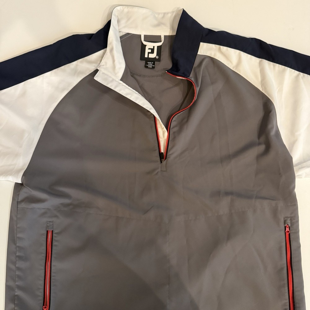 FootJoy Pullover Shirt Mens XL Grey Black White Short Sleeve 1/4 Zip Wind Golf