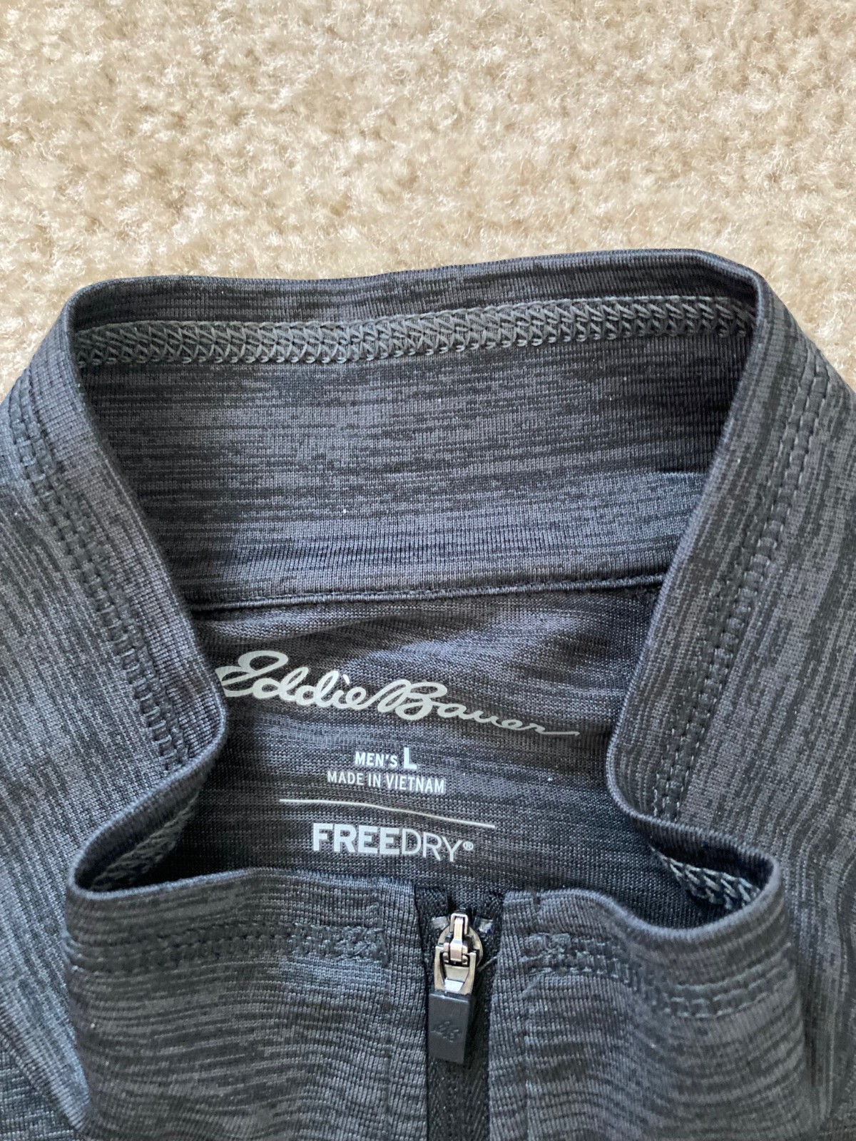 Men's Eddie Bauer FreeDry 1/4 Zip Pullover Dark Gray/Black Heather L EUC gallery